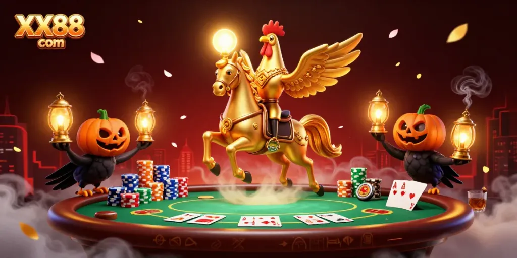 Engage with competitive gaming strategies at XX88 com in an immersive casino illustration.