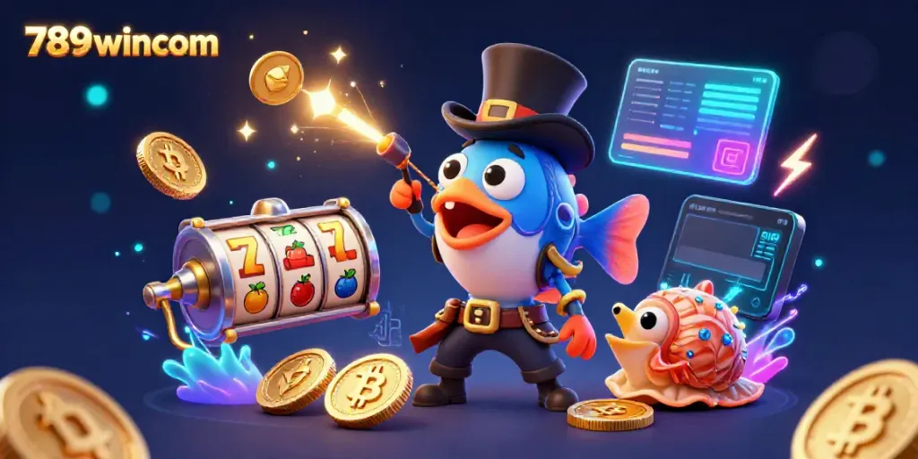 Immerse in the vibrant world of 789wincom with lively anglerfish and pirate shrimp attracting golden coins.