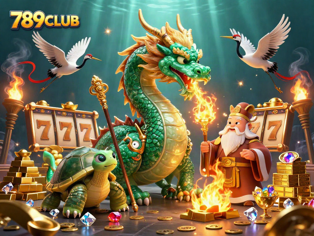 Join the excitement at 789CLUB with thrilling slot reels and golden treasures in this vibrant scene.