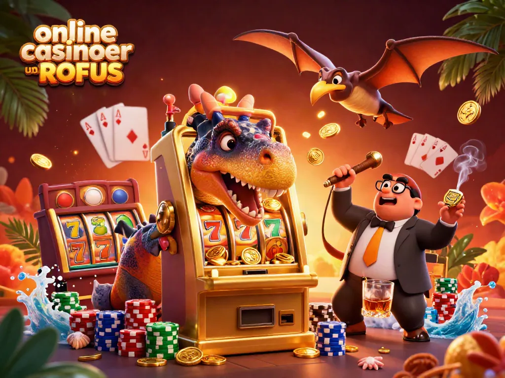 Experience online casinoer uden ROFUS with a dynamic scene of a dinosaur and gold coins.