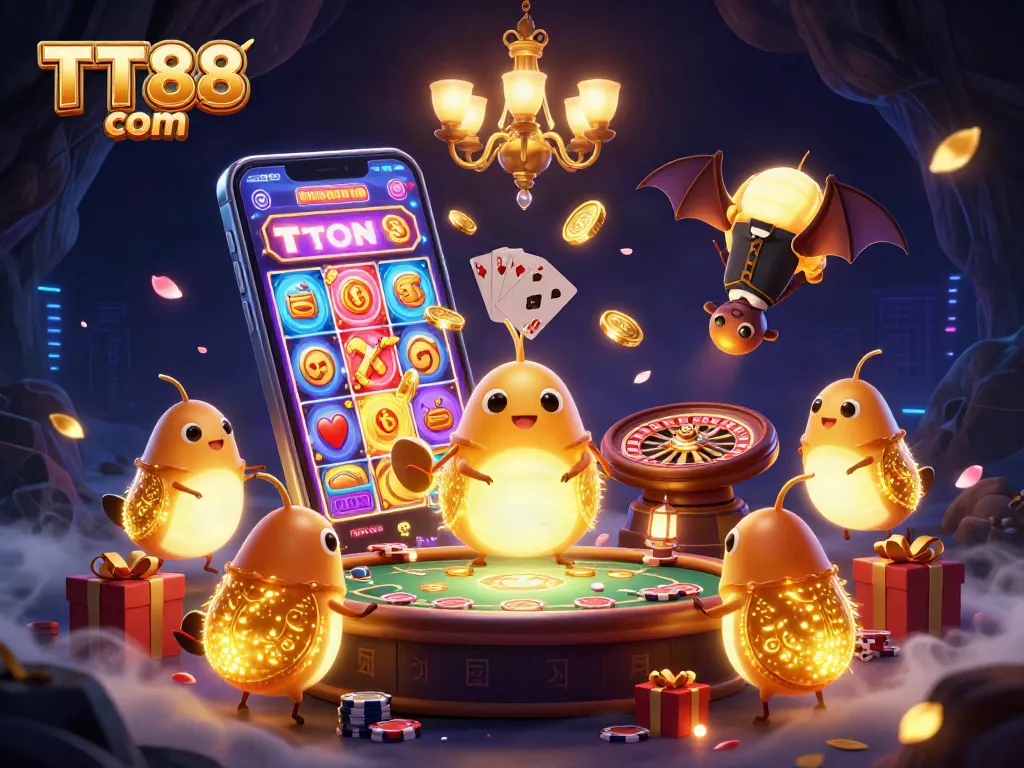Experience the excitement of TT88 com while playing casino games in a magical glowing cave.
