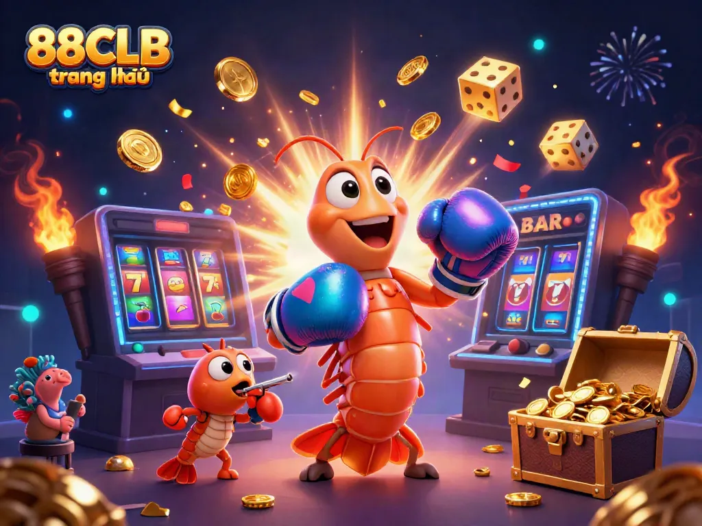 Experience gaming excitement at 88CLB trang chủ with vibrant slot machines and animated characters.