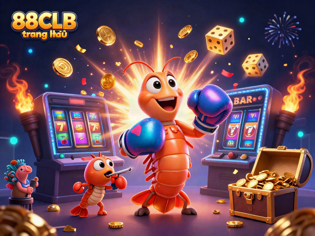 Experience gaming excitement at 88CLB trang chủ with vibrant slot machines and animated characters.