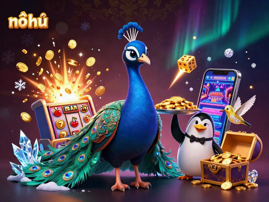Experience nổ hũ with rich jackpots bursting from slot machines in a vibrant casino scene.