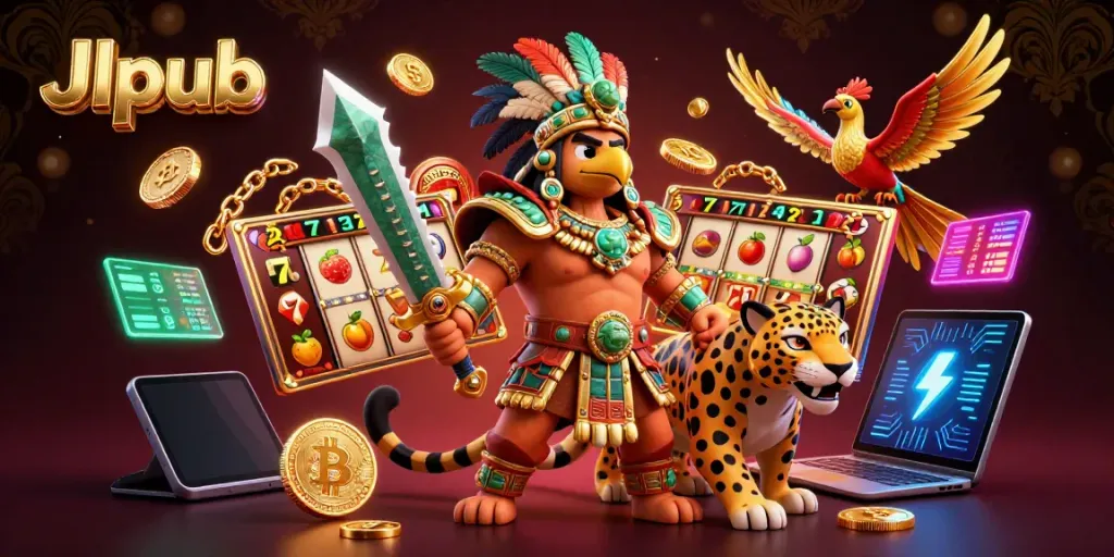Experience thrilling gameplay at Jlpub with dynamic slot reels and Aztec-inspired characters.