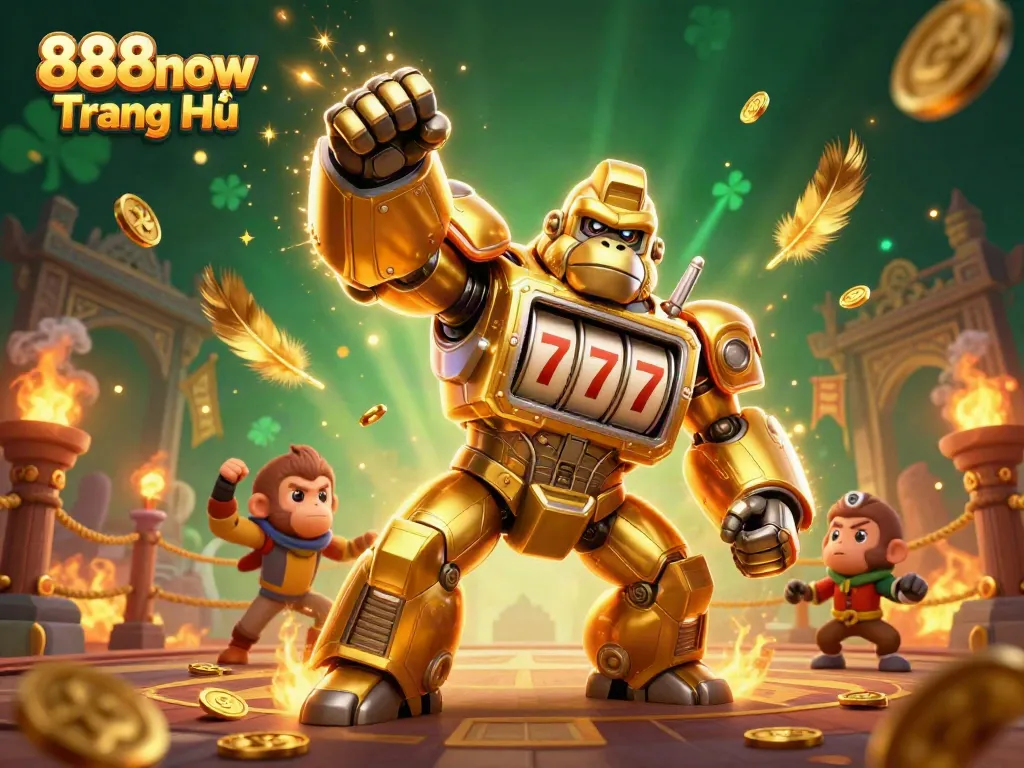 Play exciting slots at 888now Trang Chủ with a dynamic golden gorilla mech and winning elements.
