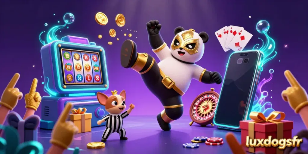 luxdogsfr showcases a thrilling scene of tiny animal spectators engaging in gambling excitement with vibrant slot games