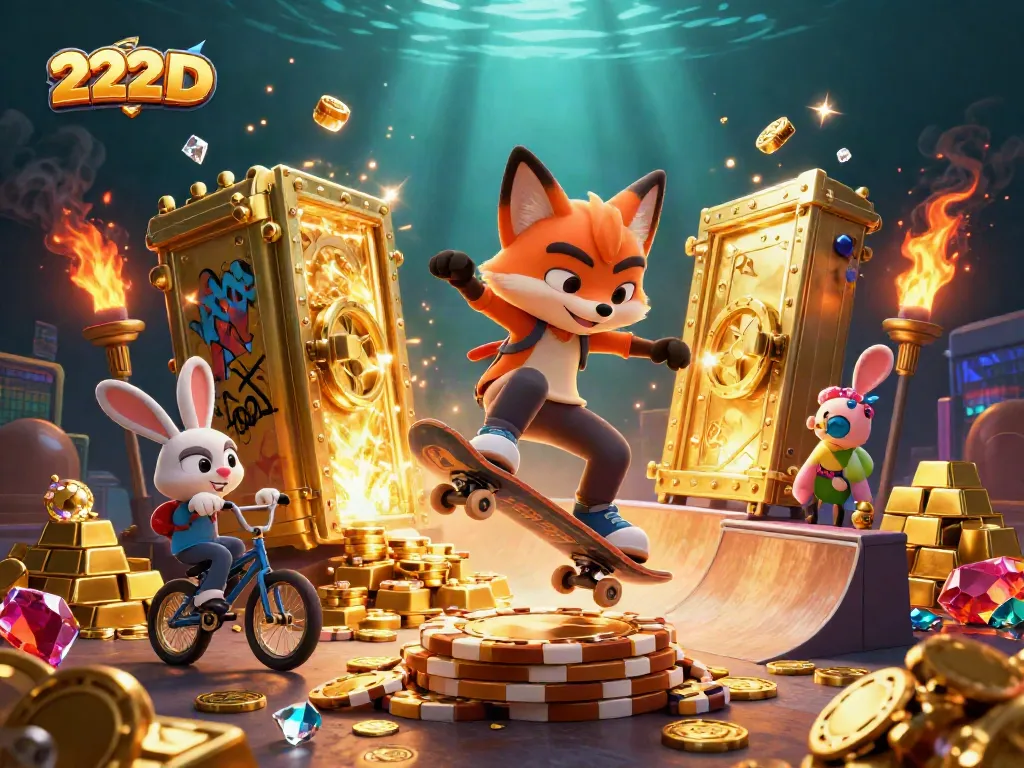 Experience thrilling gaming action with 222BD's vibrant 3D illustration of a colorful casino scene.