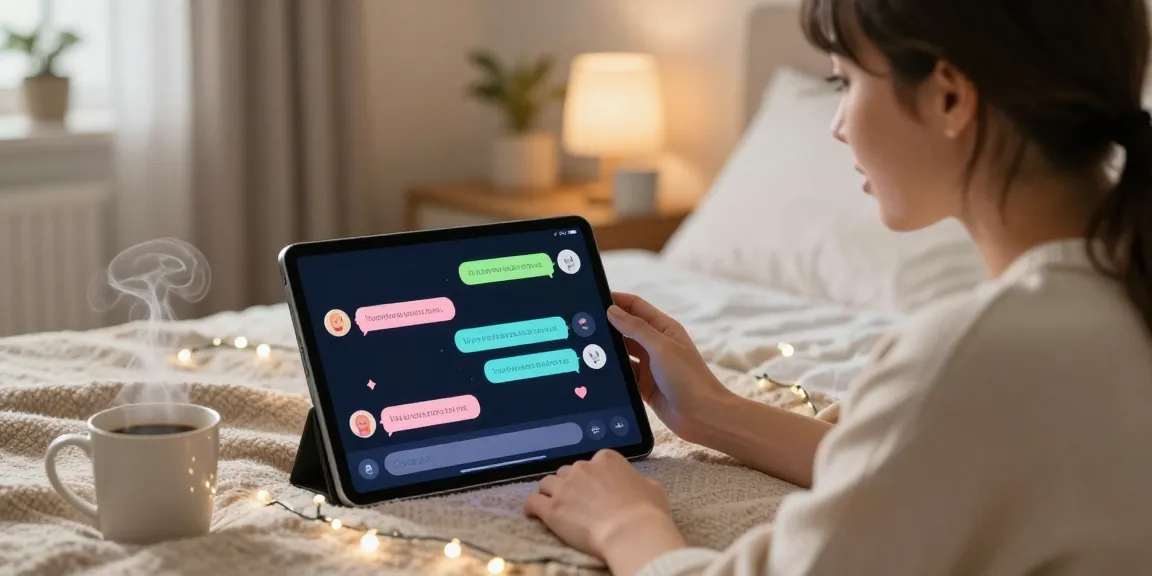 Engaging with NSFW AI chat on a tablet in cozy bedroom setting.