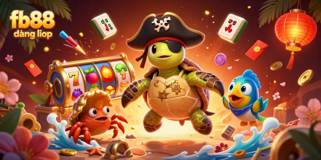 Engage in exciting gaming with fb88 đăng nhập amidst colorful slot reels and treasure-laden elements.