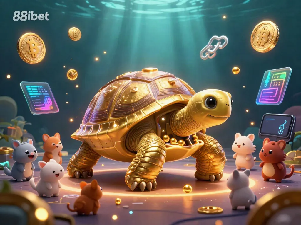 Experience the thrilling gameplay at 88ibet with the golden tortoise pinball machine surrounded by crypto elements.