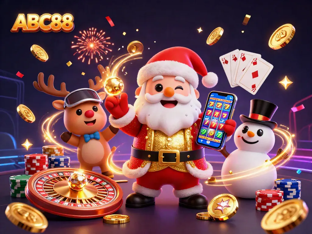 Experience thrilling wins with ABC88 at a vibrant casino scene filled with colorful gaming elements.