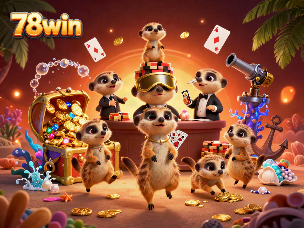 Experience thrilling action at 78win with meerkats running a vibrant casino operation.