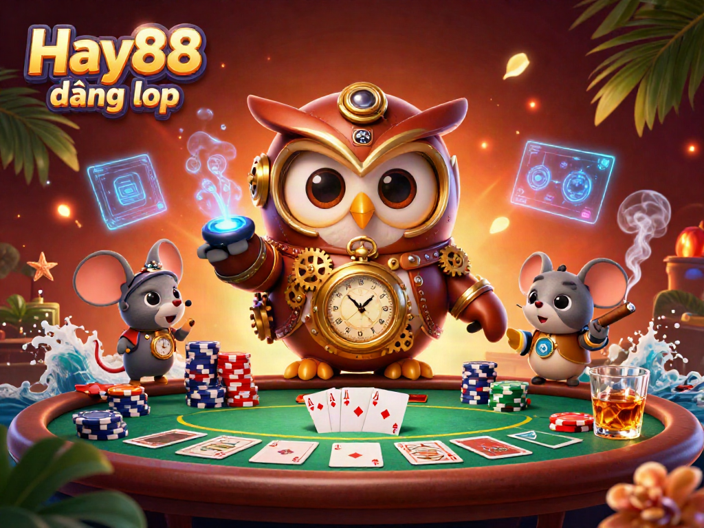 Engage in thrilling gaming at Hay88 đăng nhập with a steampunk owl and casino ambiance.