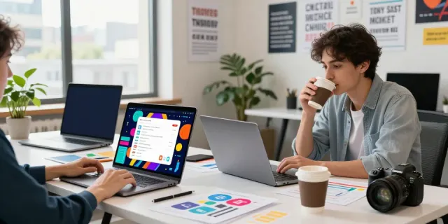 Buy views for social media engagement in a lively marketing workspace.