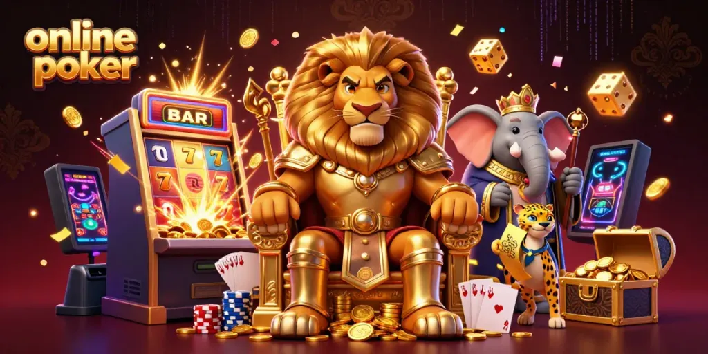 Experience thrilling online poker with royal characters and vibrant casino elements.