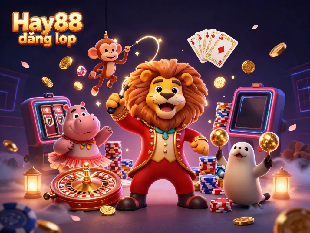 Experience Hay88 đăng nhập with vibrant characters and exciting casino elements in this dynamic illustration.