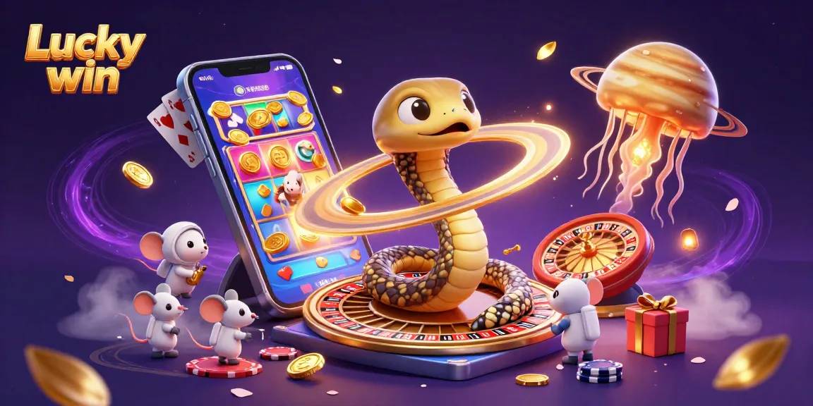 Engage with the Lucky win casino experience surrounded by dynamic slot games and playful characters.