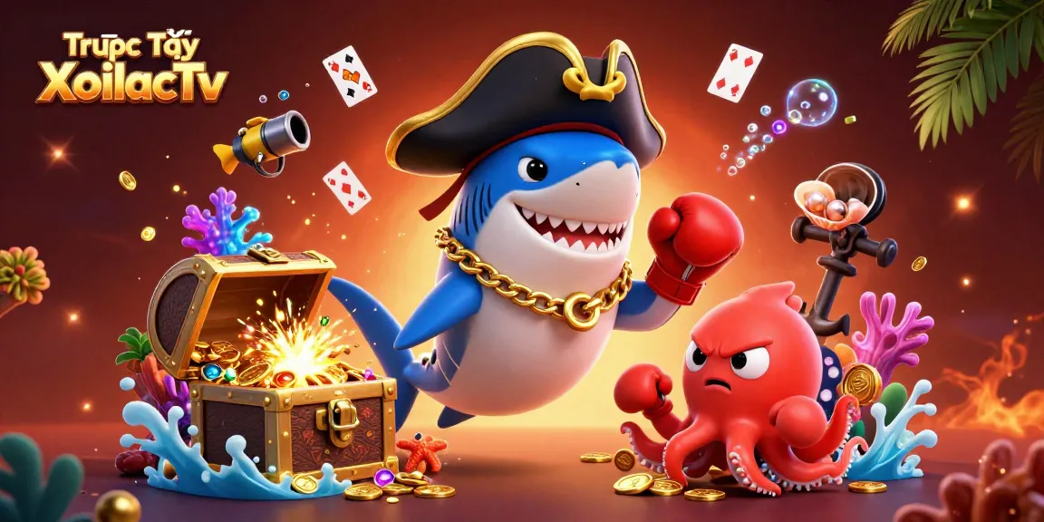 Engaging scene depicting Trực Tiếp XoilacTv's lively characters surrounded by an abundance of gaming treasures.