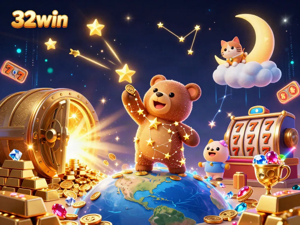 Experience 32win's exciting casino adventure amidst golden treasures and dynamic gaming elements.
